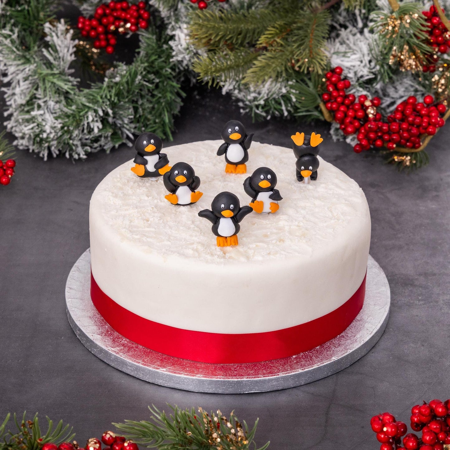 mini Penguin Christmas Cake Decorations yule log cupcake toppers 6 x