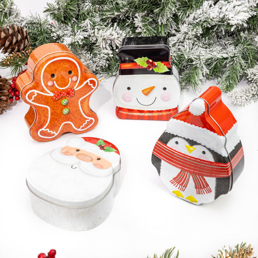 Santa Shaped Christmas Tin Set: Festive Holiday Storage Tins