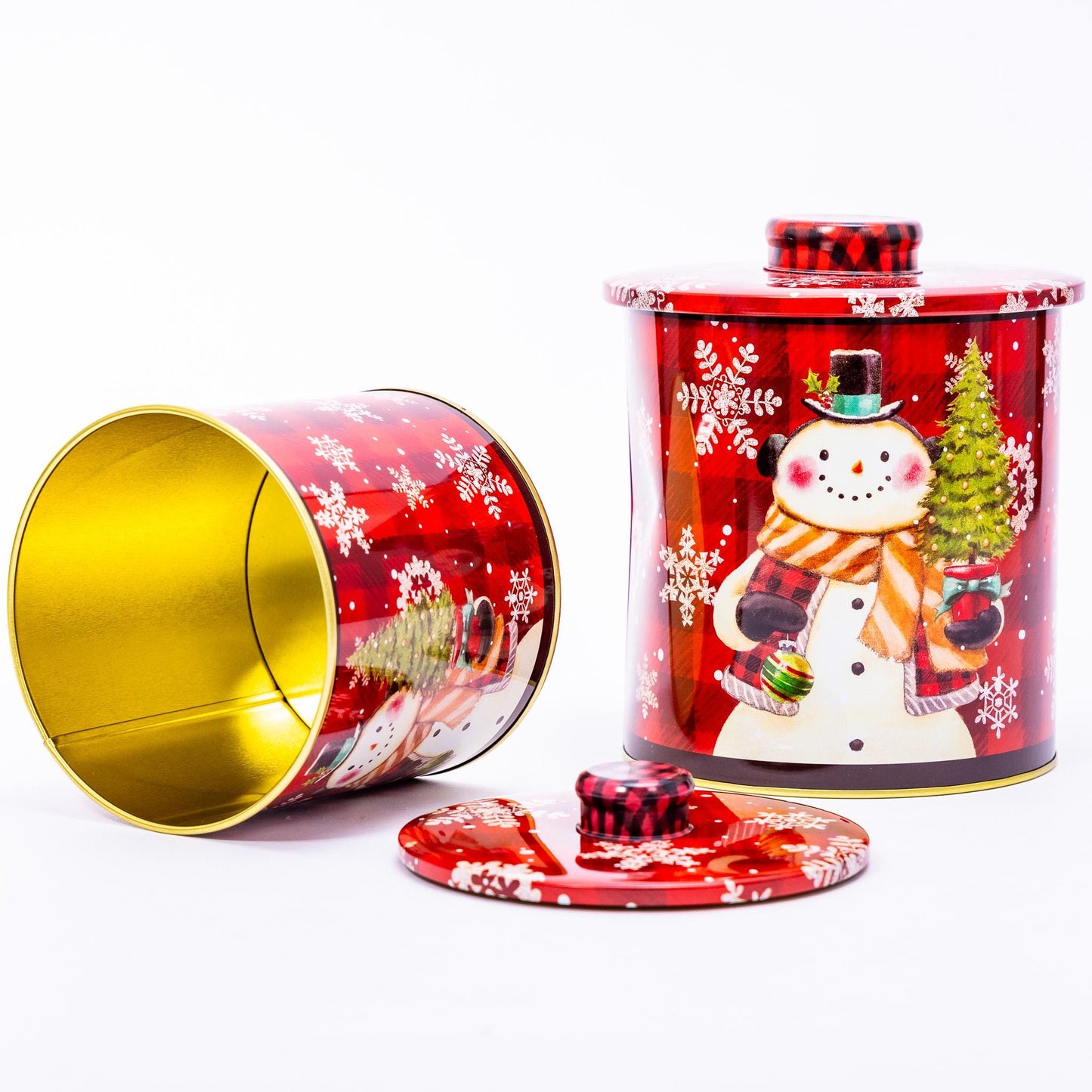 2 Christmas Tins Jars Storage Tin Container Canisters Cookie Biscuit Snowman
