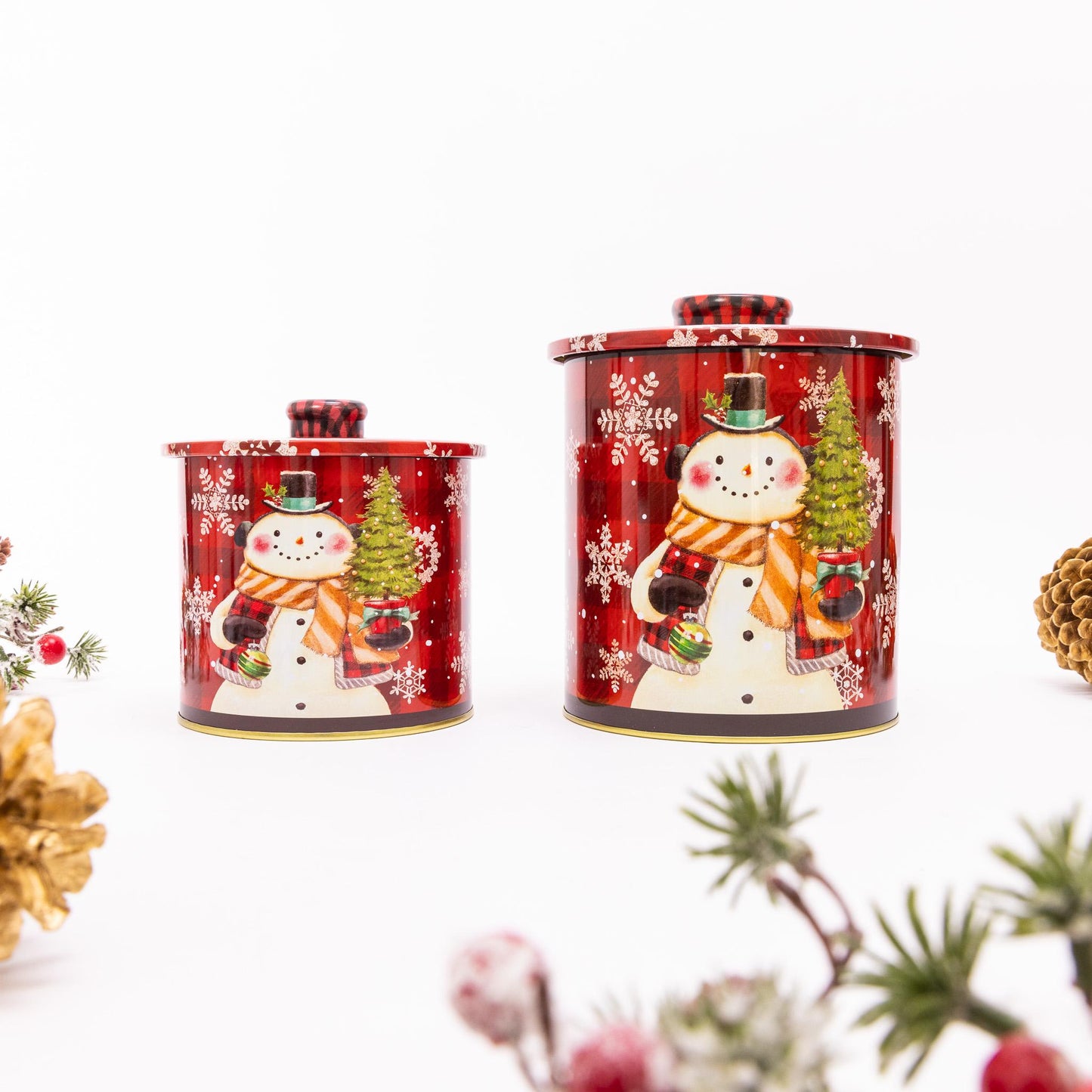 2 Christmas Tins Jars Storage Tin Container Canisters Cookie Biscuit Snowman