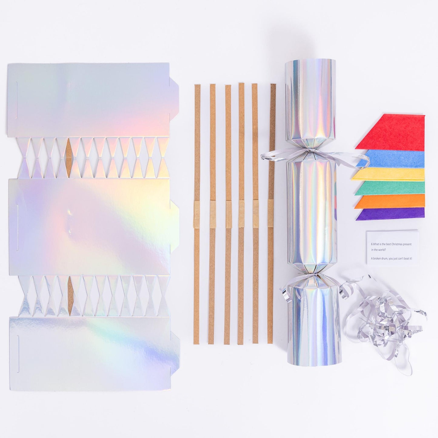 Make Your Own Christmas Cracker kit Crackers Hats Snaps White foil pack of 6 12 18 and 24