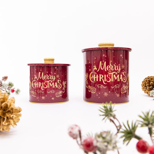 2 Christmas Tins Jars Storage Tin Container Canisters Tea Coffee Cookie Biscuit