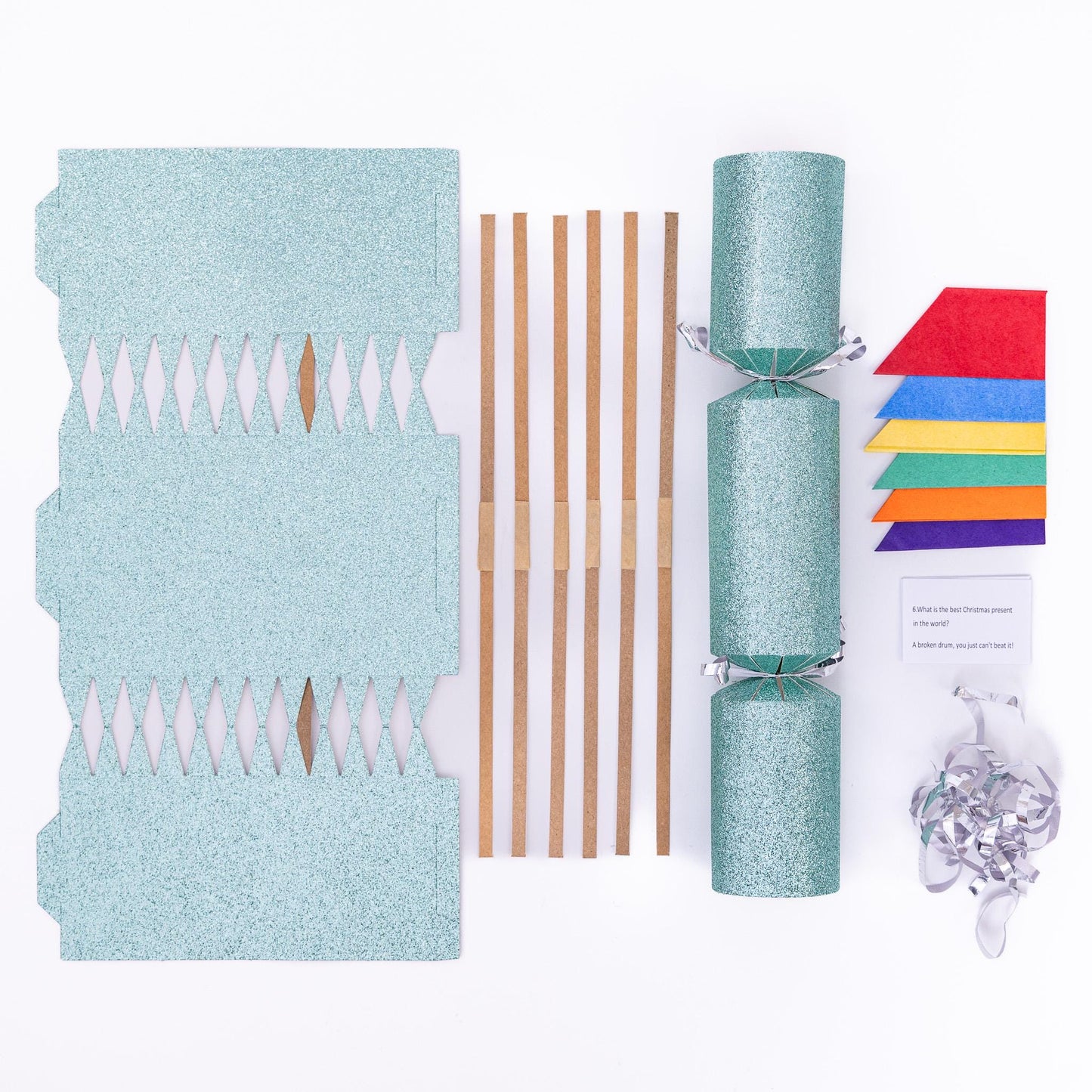 DIY Christmas Cracker Kit: Mint Glitter, Hats, Snaps - Pack of 6