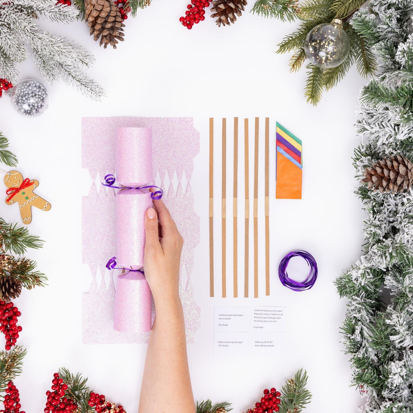 DIY Christmas Cracker Kit: Navy & Pink Glitter, Hats, Snaps (12 Pack)
