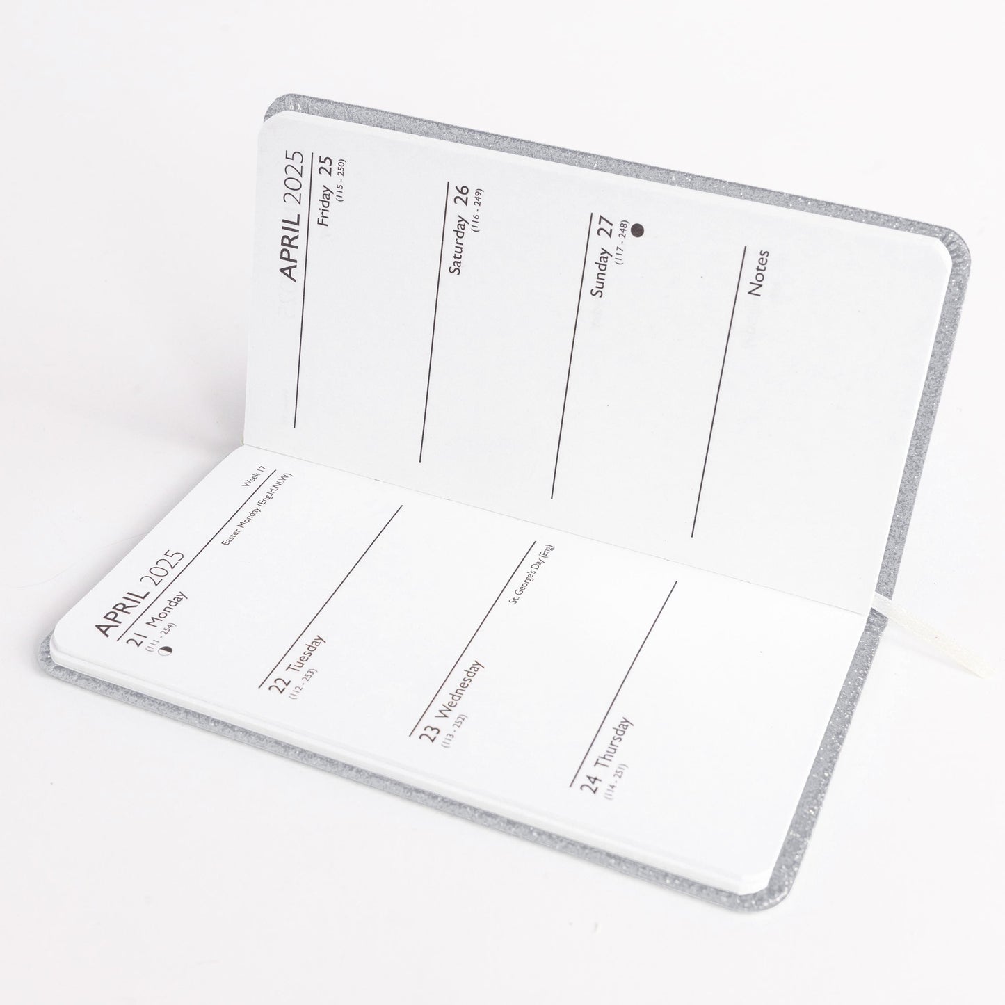 2025 Diary Slim Glitter Week to View Diaries Full Year Journal Calendar Planner silver