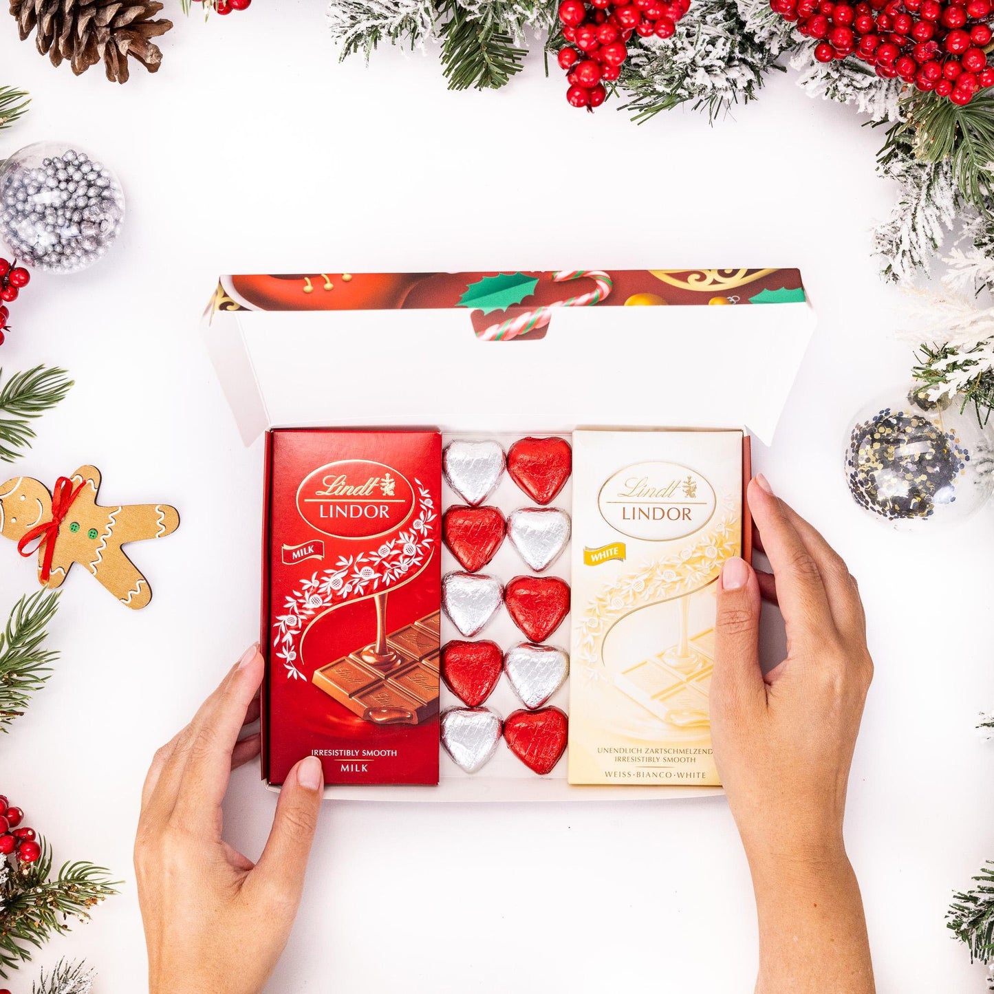 Lindt Lindor Milk White Chocolate Bars Hearts Hamper Gift Merry Christmas