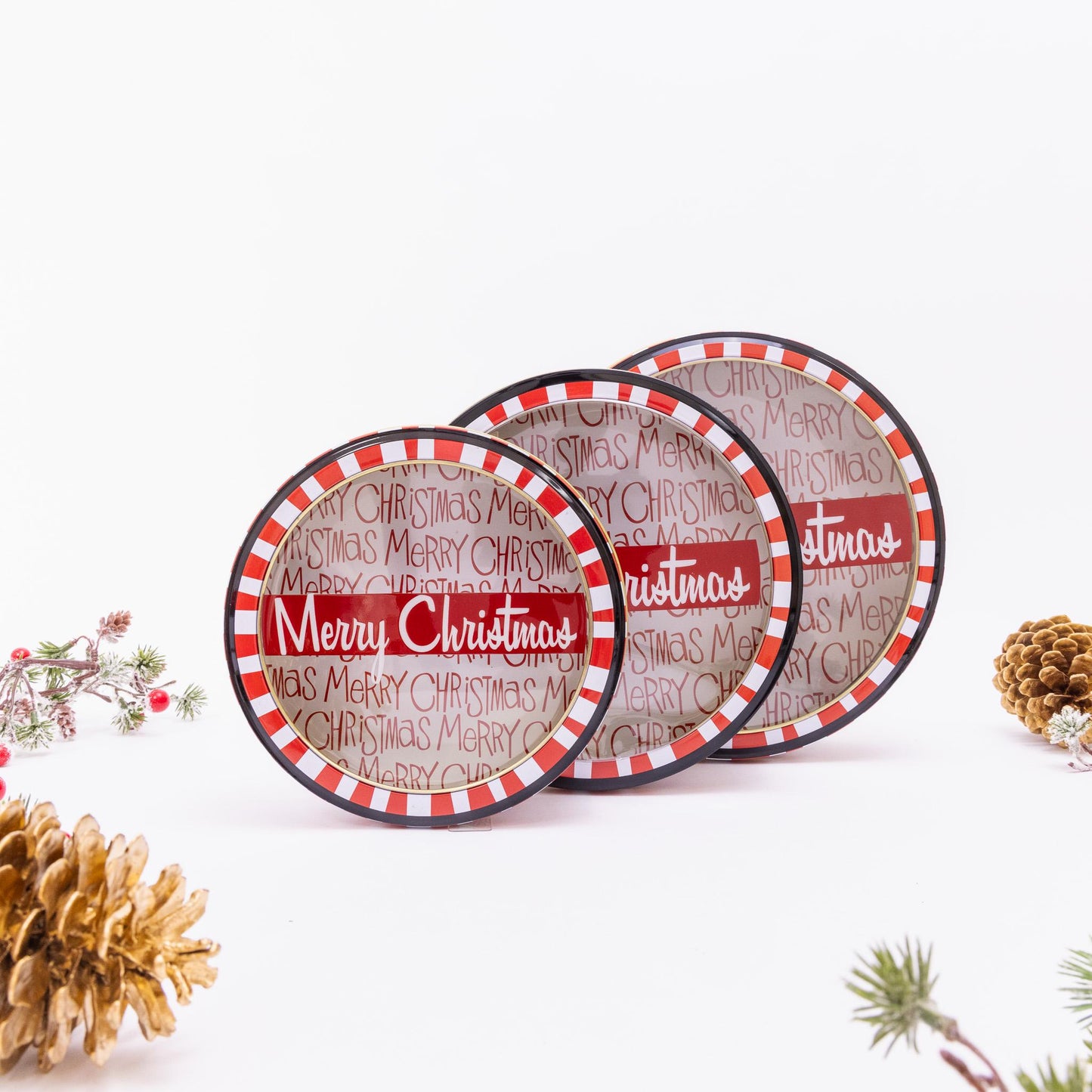 3 Christmas Tins Jars Storage Tin Container Canisters Treats Cookie Biscuit