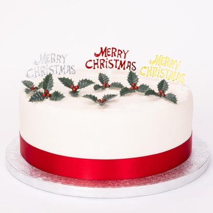 Merry Christmas Cake Topper Set – 3 Signs & 6 Holly Sprays – image 5