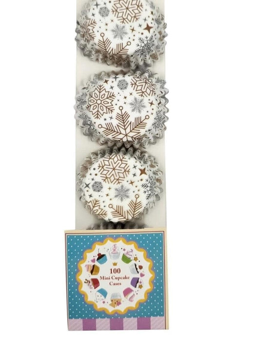 100 Mini Cupcake Cases Baking Muffin Cake Petits Fours Snowflake Pattern