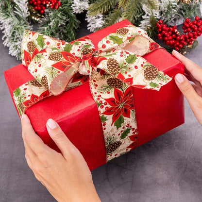 Christmas Ribbon – 63mm Wire-Edged – 10m – image 2