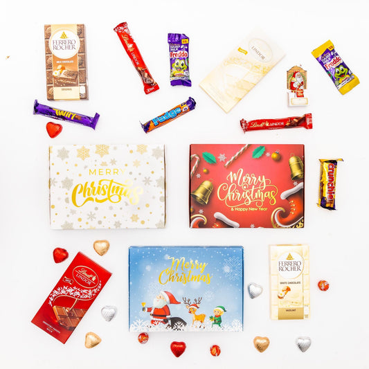 Hamper Gift Merry Christmas Set Ferrero Rocher Cadbury Chocolate Freddo Twirl Boost Sweet Gift Box Lindor Chocolate Hearts Bars & Truffles