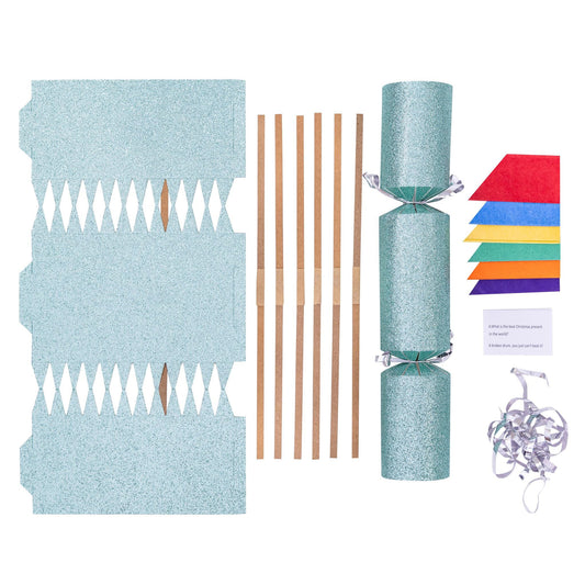 DIY Christmas Cracker Kit: Mint Glitter, Hats, Snaps - Pack of 6
