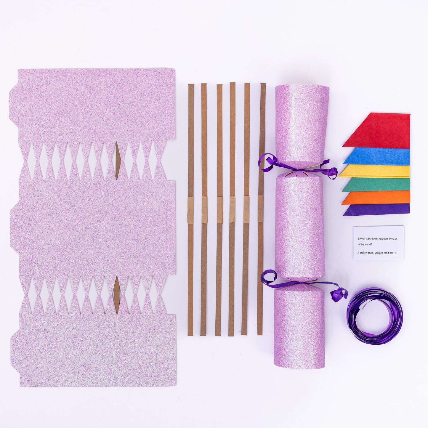 DIY Christmas Cracker Kit: Navy & Pink Glitter, Hats, Snaps (12 Pack)