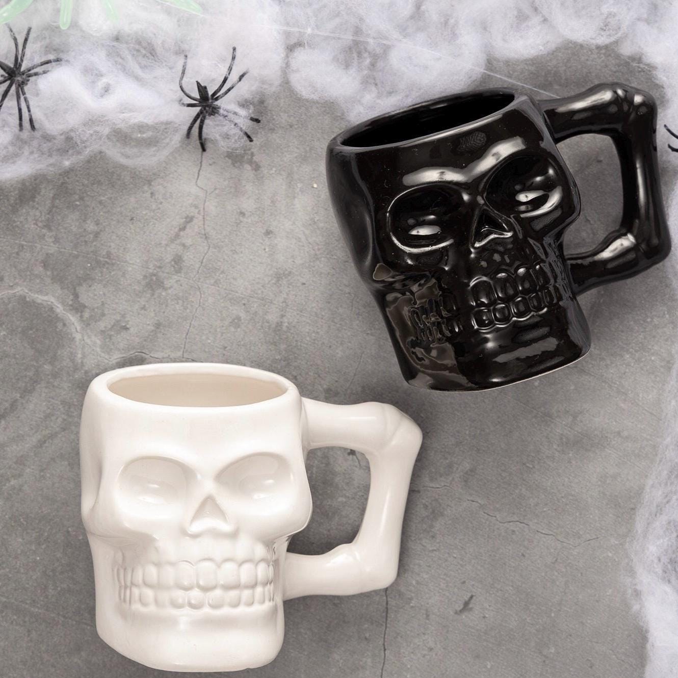 Skull Ceramic Mug 2x Cup Halloween Kitchen Accessory Tableware Food Drinks