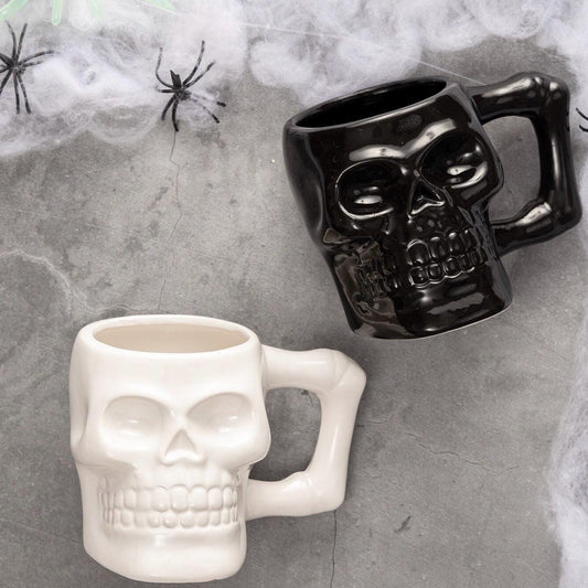 Skull Ceramic Mug 2x Cup Halloween Kitchen Accessory Tableware Food Drinks
