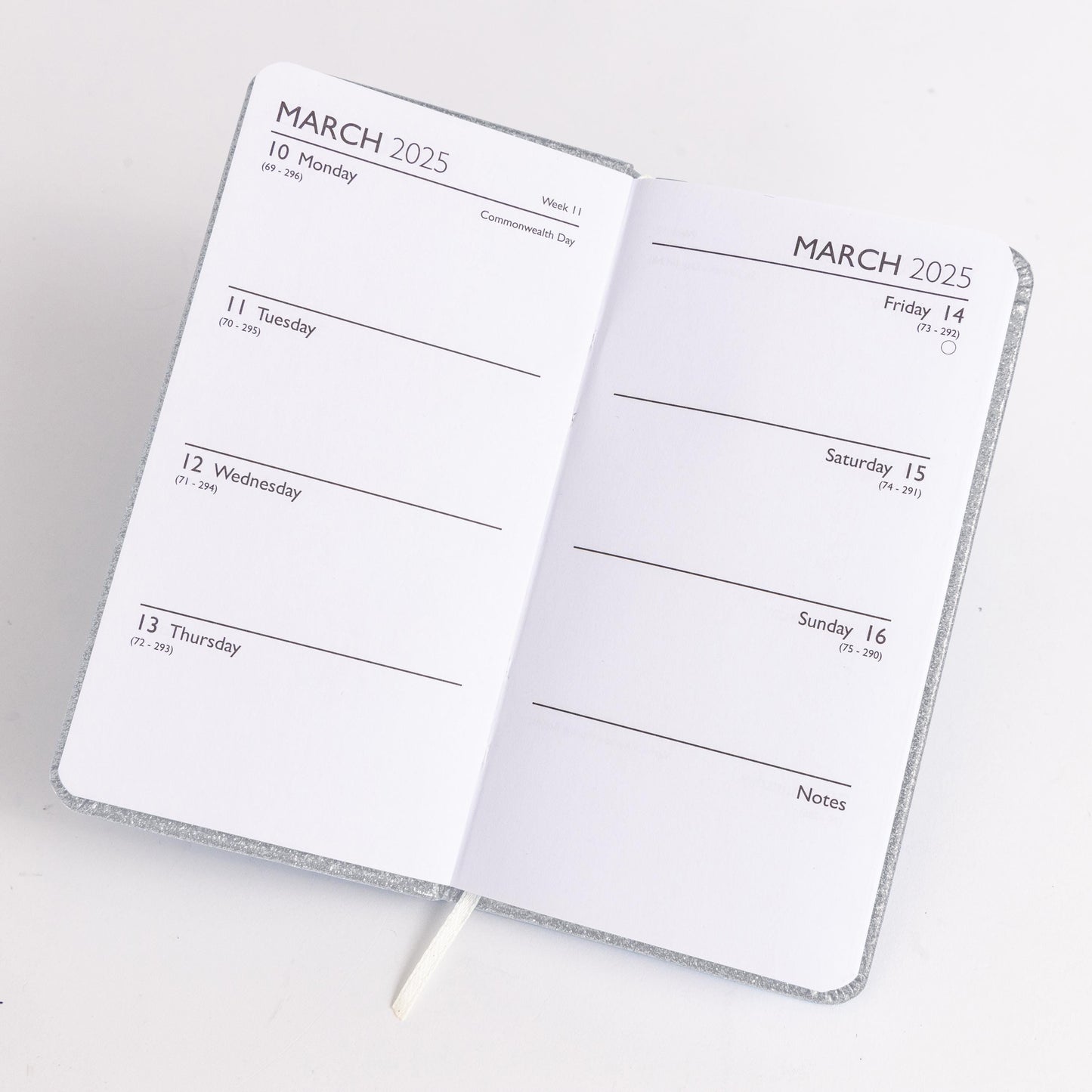 2025 Diary Slim Glitter Week to View Diaries Full Year Journal Calendar Planner silver