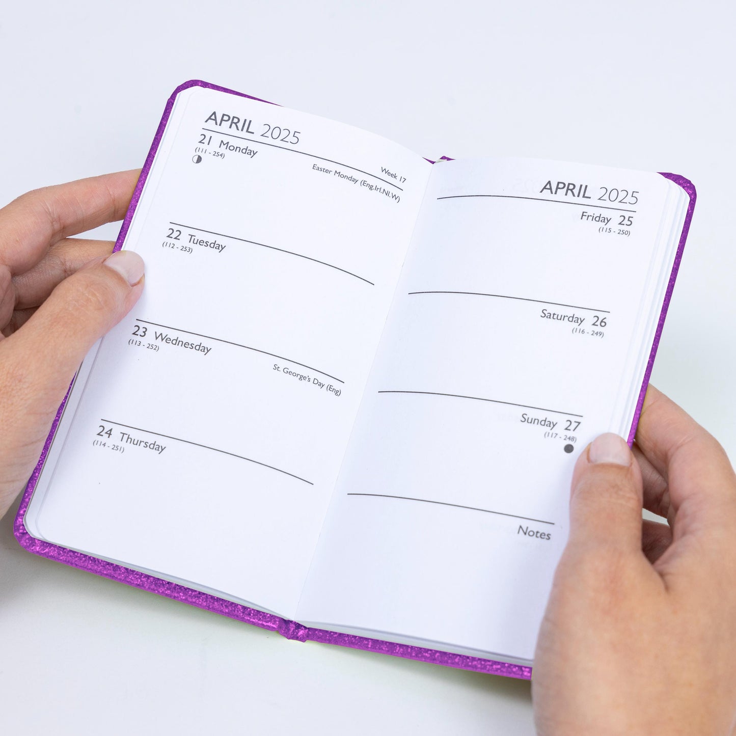 2025 Diary Slim Glitter Week to View Diaries Full Year Journal Calendar Planner purple