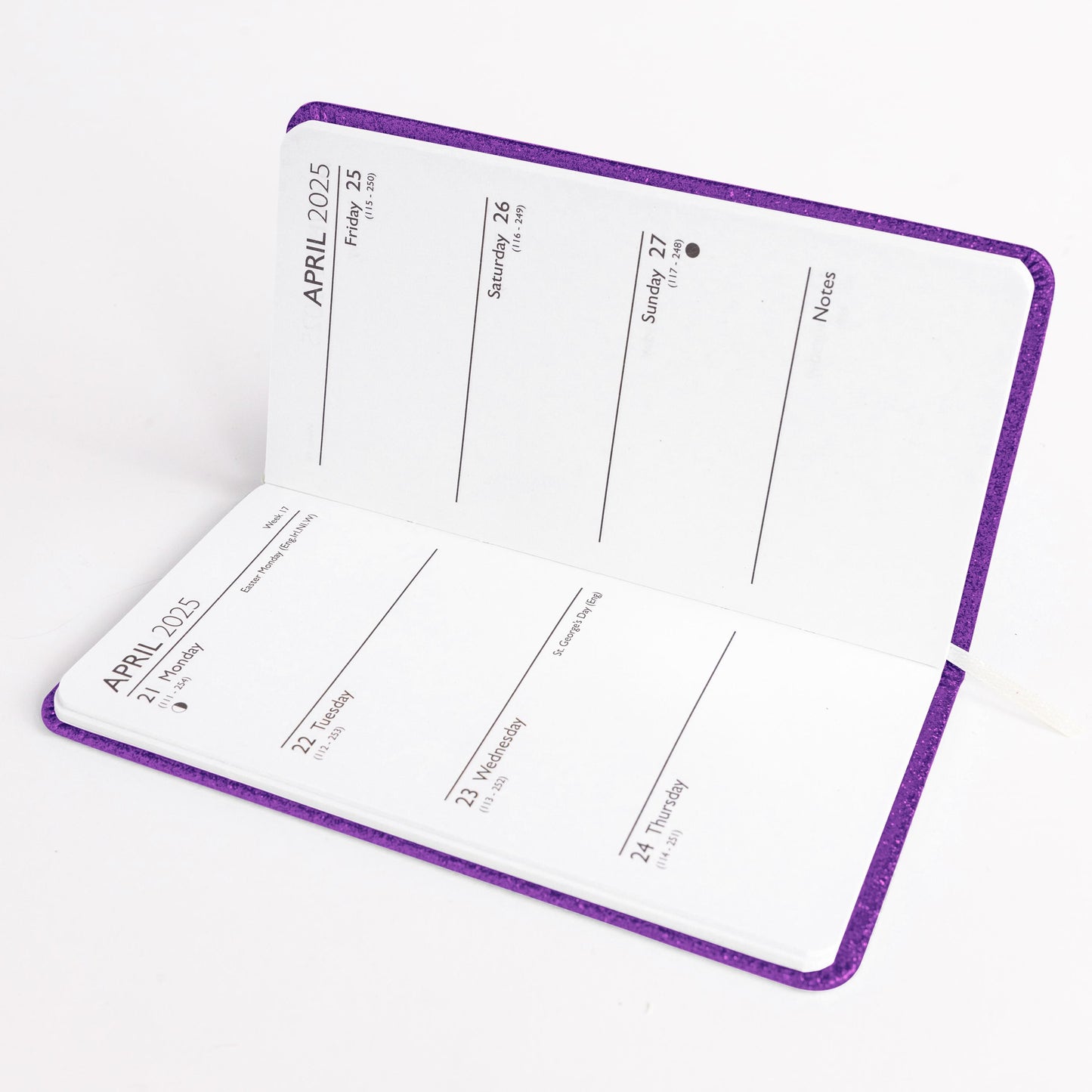 2025 Diary Slim Glitter Week to View Diaries Full Year Journal Calendar Planner purple