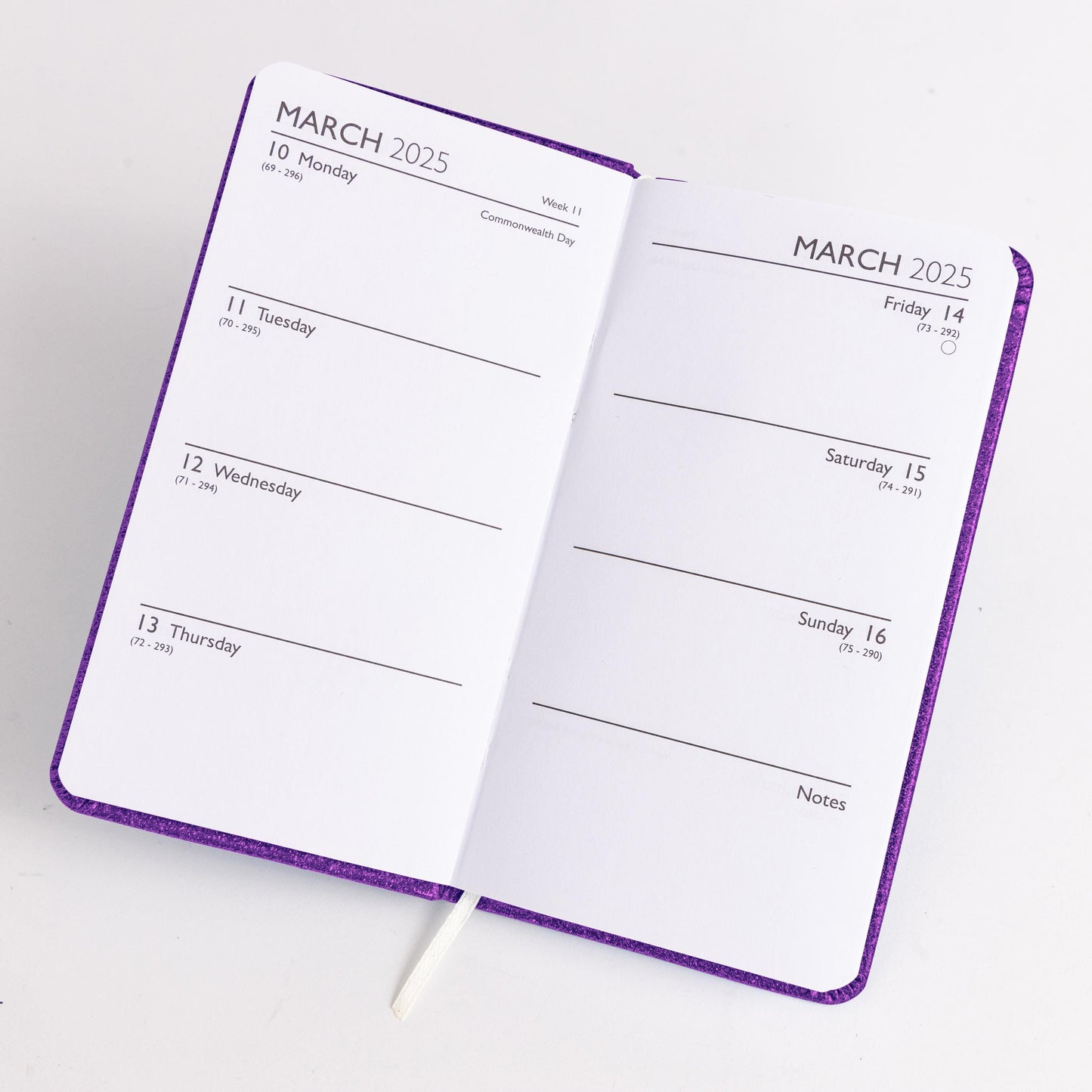 2025 Diary Slim Glitter Week to View Diaries Full Year Journal Calendar Planner purple