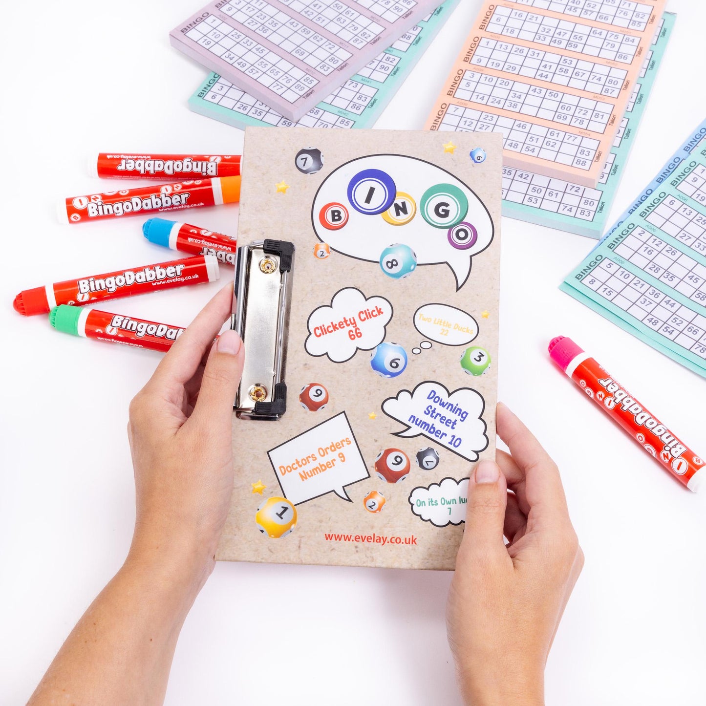 6 Pack Colorful Bingo Board with Metal Clip - Lucky Bingo Game