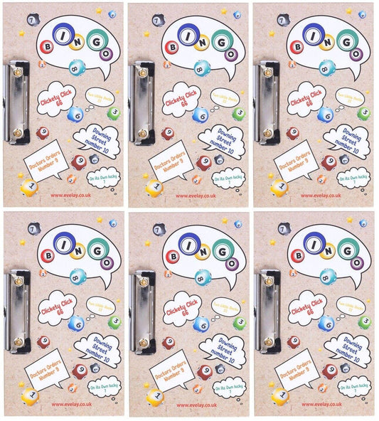 6 Pack Colorful Bingo Board with Metal Clip - Lucky Bingo Game
