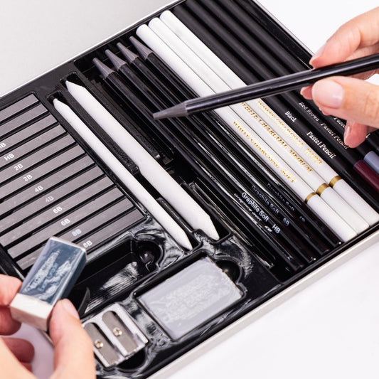 Artist Drawing Set Tin Sketching Box Pencils Pastels Charcoal Graphite Sticks