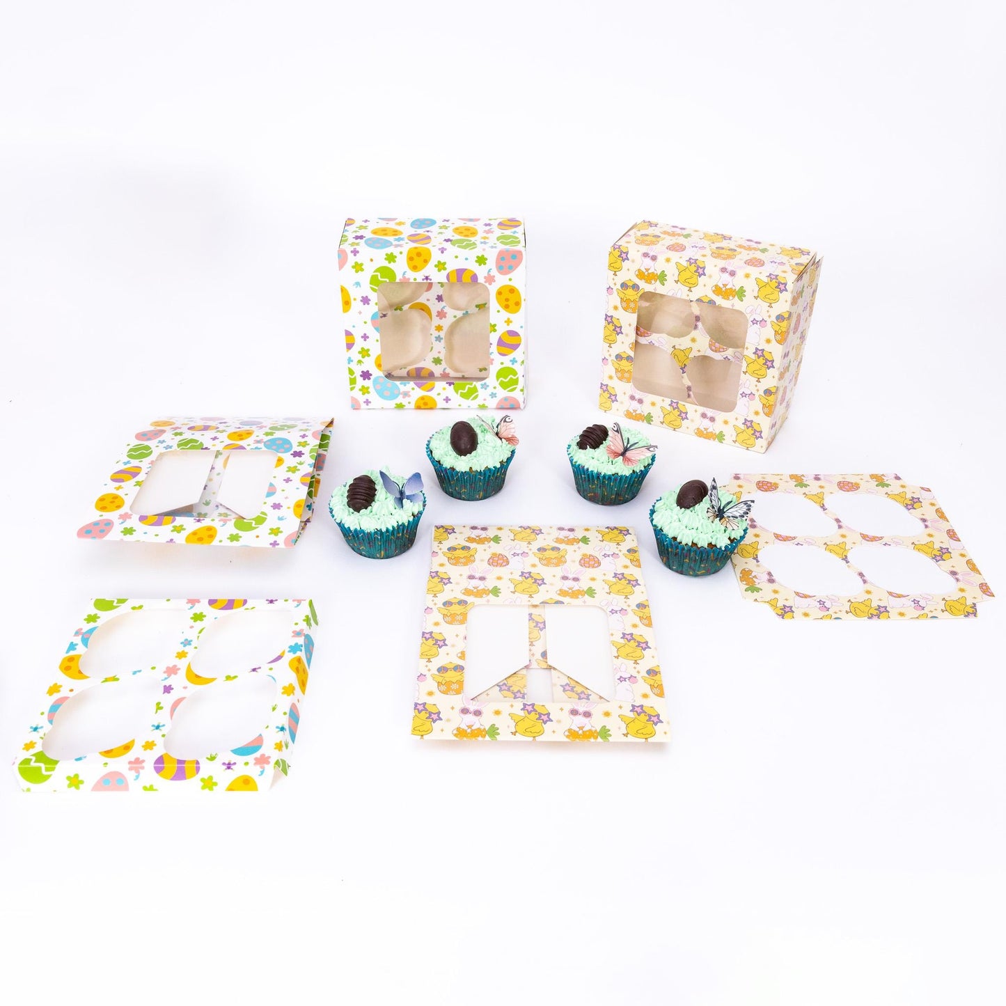 Easter Cupcake Boxes 4 Hole Muffin Treat Box With Window & Insert Multi Pack