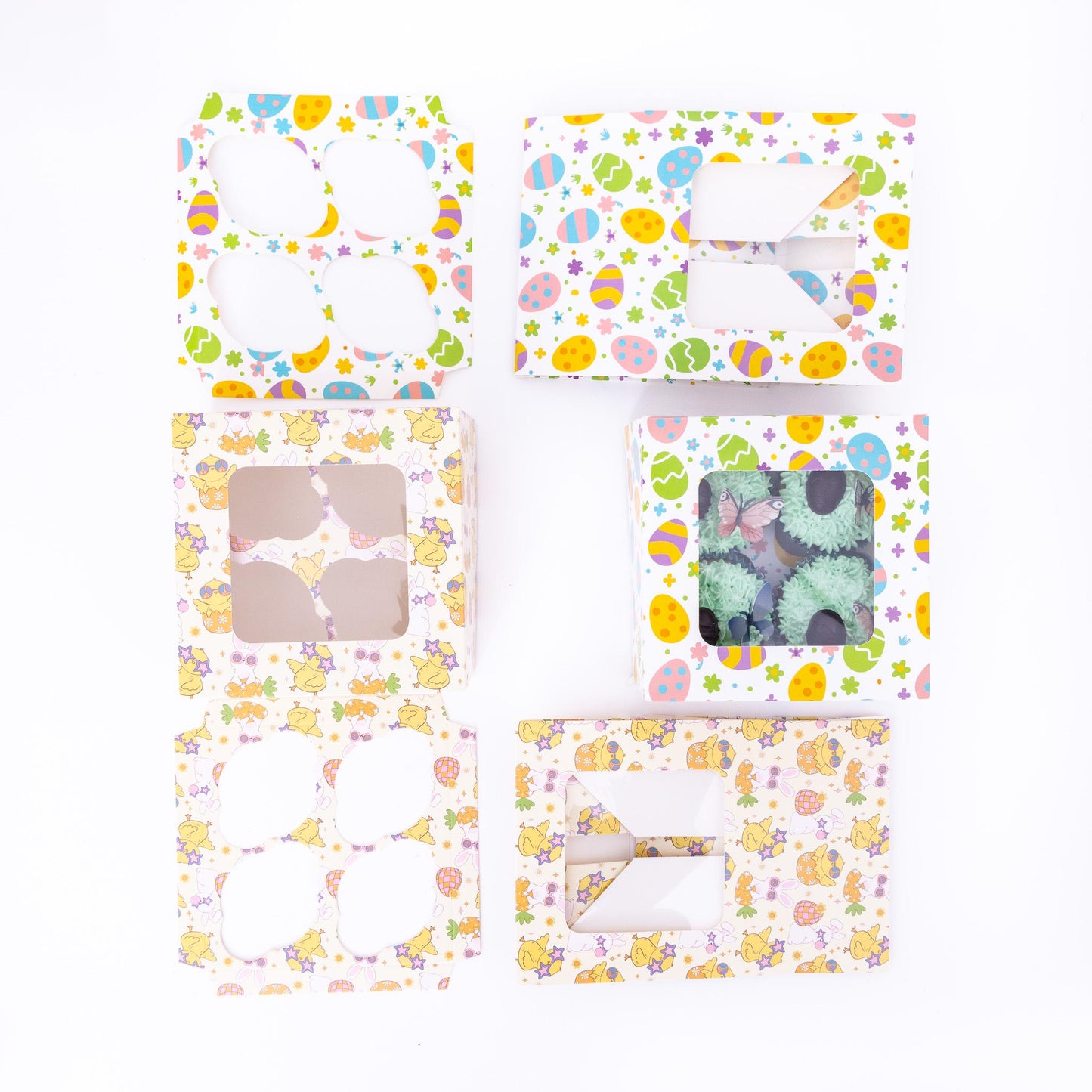 Easter Cupcake Boxes 4 Hole Muffin Treat Box With Window & Insert Multi Pack