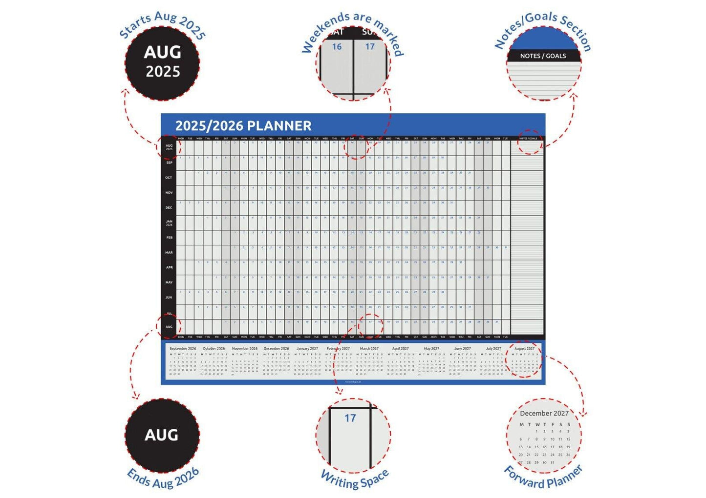 2025 - 2026 A1 Academic Mid Year Wall Planner Calendar Home Office Work School