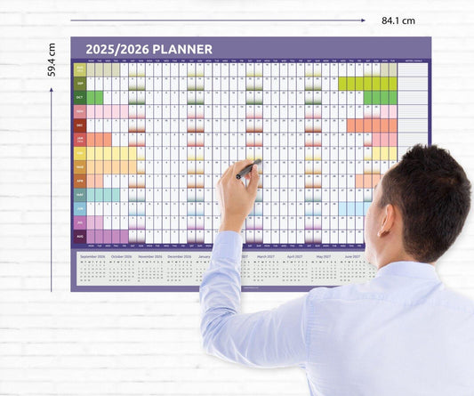 2025 2026 A1 Academic Mid Year Wall Planner Calendar Home Office School Rainbow