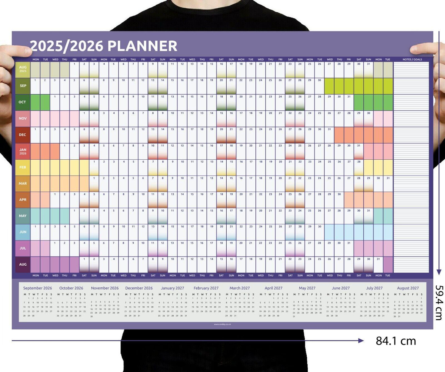 2025 2026 A1 Academic Mid Year Wall Planner Calendar Home Office School Rainbow