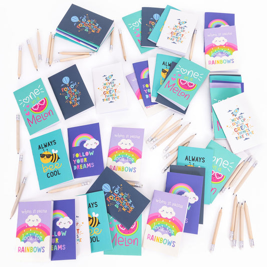 12 Mini Ruled Notebooks & Pencils Rubber A7 Notebook Party Bag School Gift