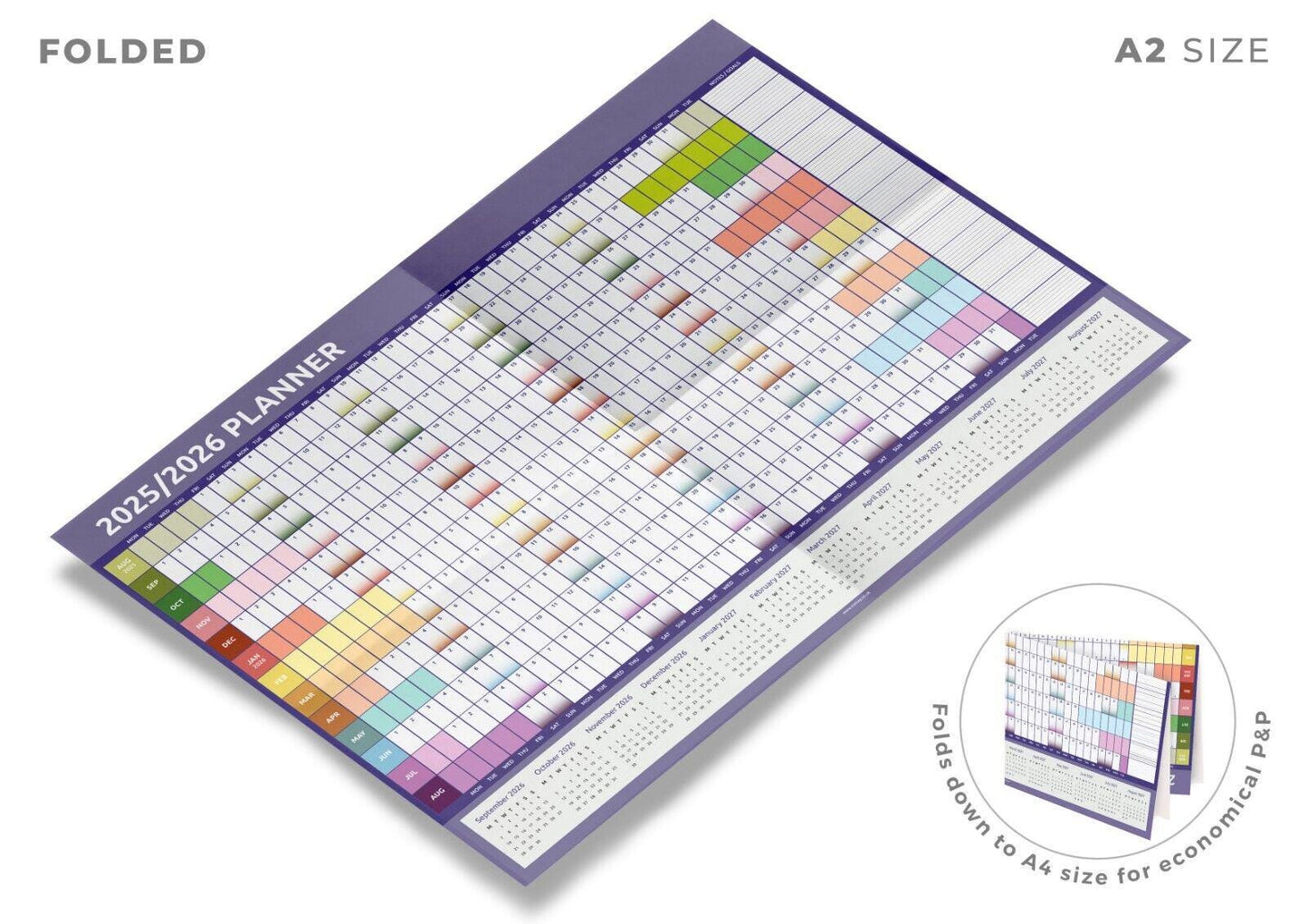 2025 - 2026 A2 Academic Mid Year Wall Planner Calendar Home Office Work Rainbow