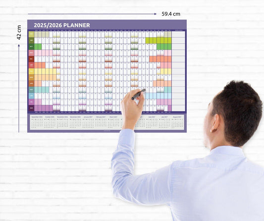 2025 - 2026 A2 Academic Mid Year Wall Planner Calendar Home Office Work Rainbow