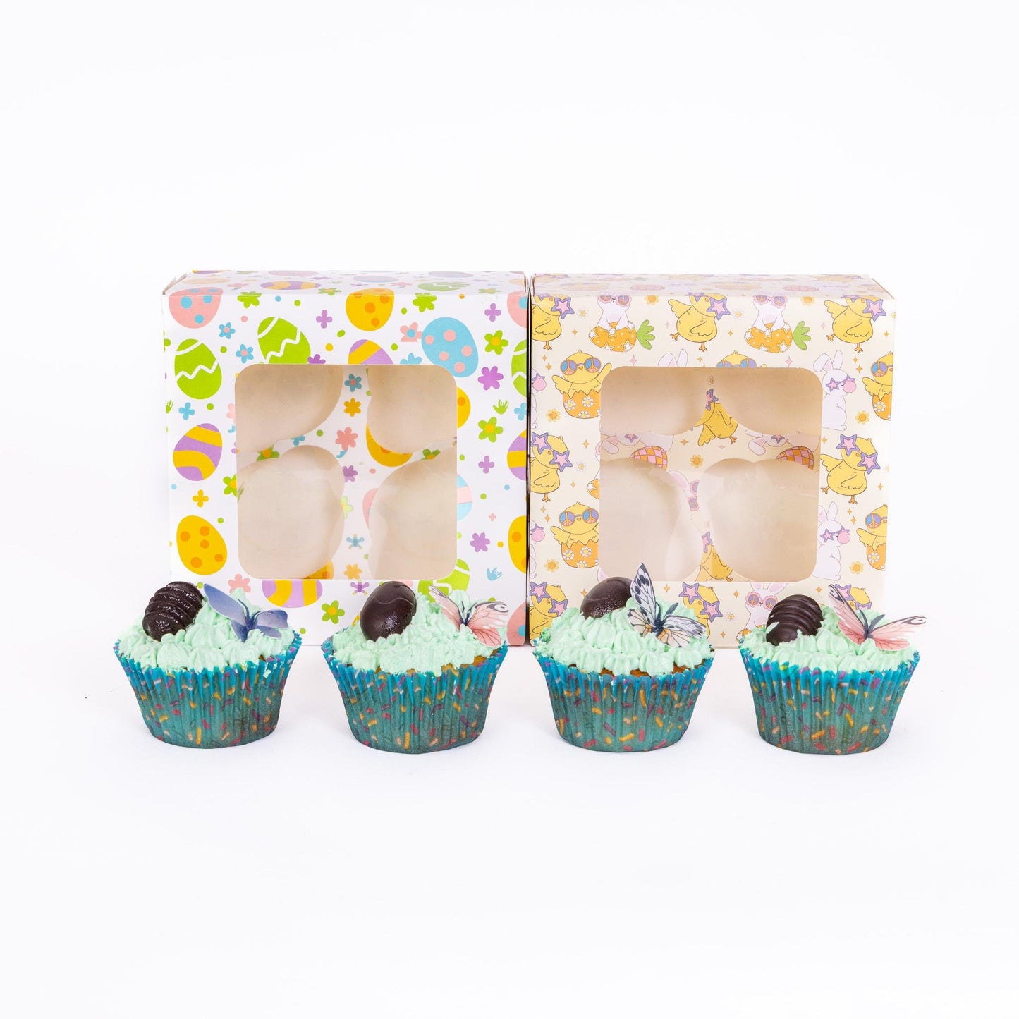 Easter Cupcake Boxes 4 Hole Muffin Treat Box With Window & Insert Multi Pack