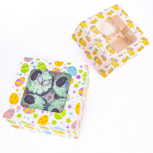 Easter Cupcake Boxes 4 Hole Muffin Treat Box With Window & Insert Multi Pack