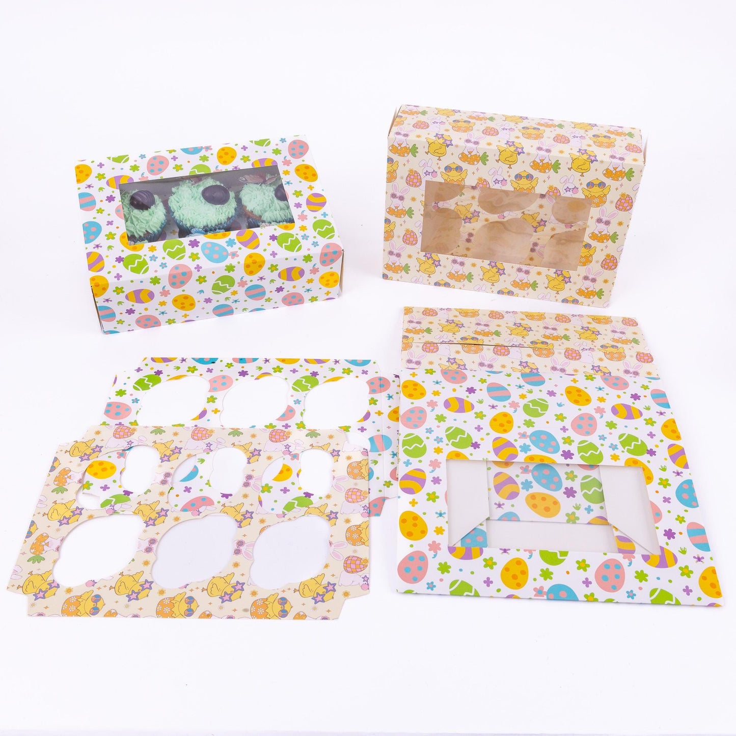 Easter Cupcake Boxes 6 Hole Muffin Treat Box With Window & Insert Multi Pack