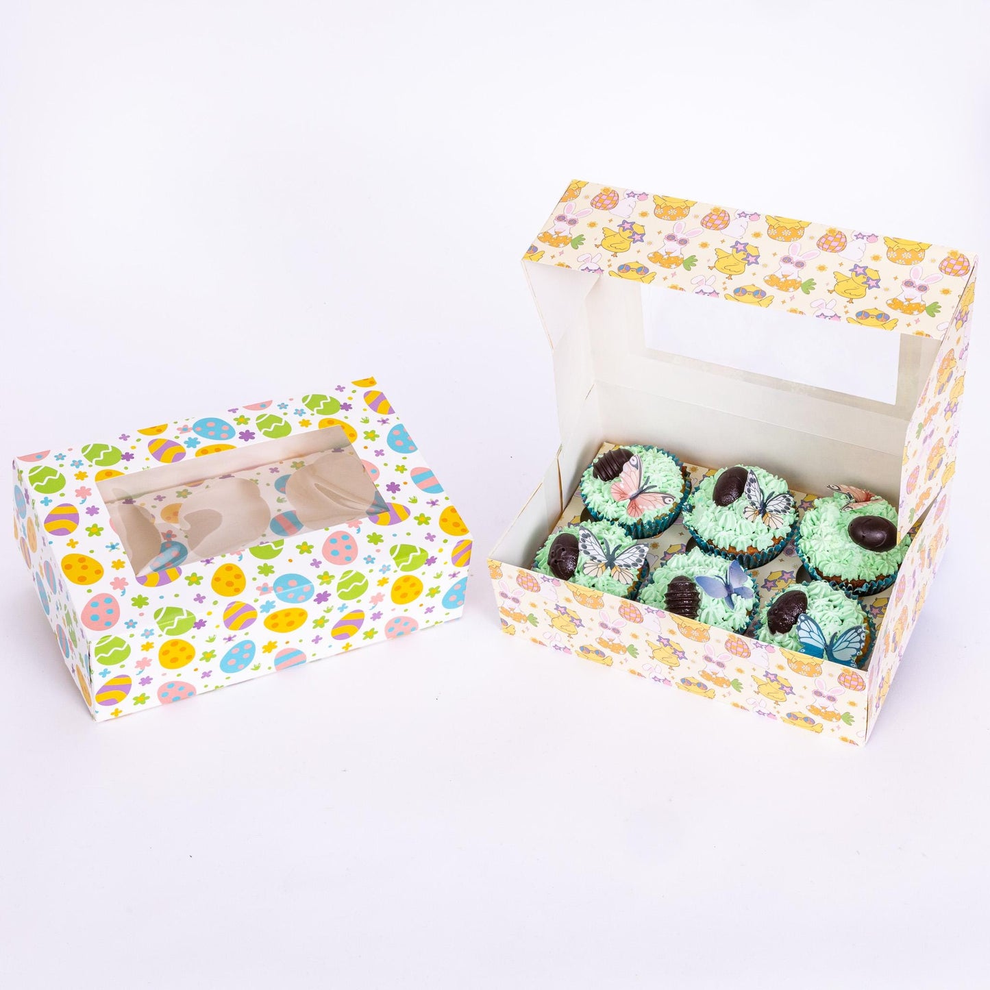 Easter Cupcake Boxes 6 Hole Muffin Treat Box With Window & Insert Multi Pack