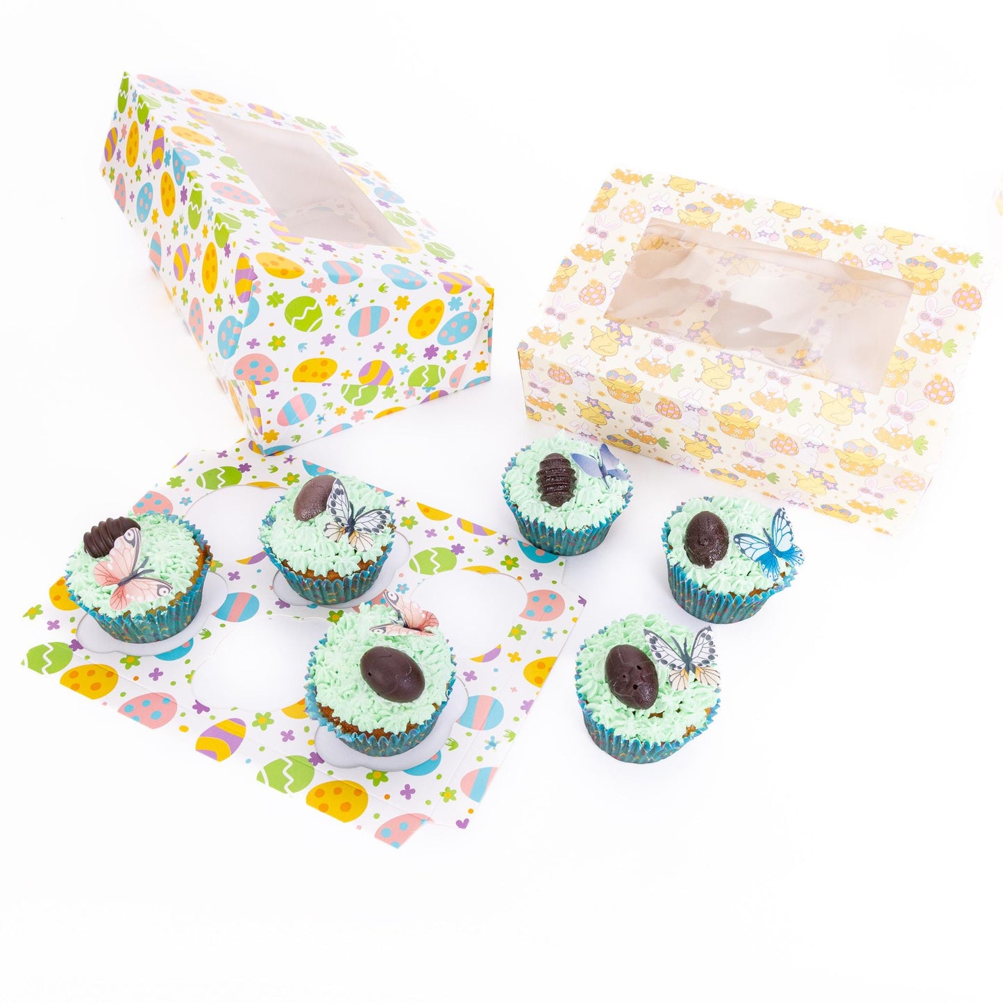Easter Cupcake Boxes 6 Hole Muffin Treat Box With Window & Insert Multi Pack
