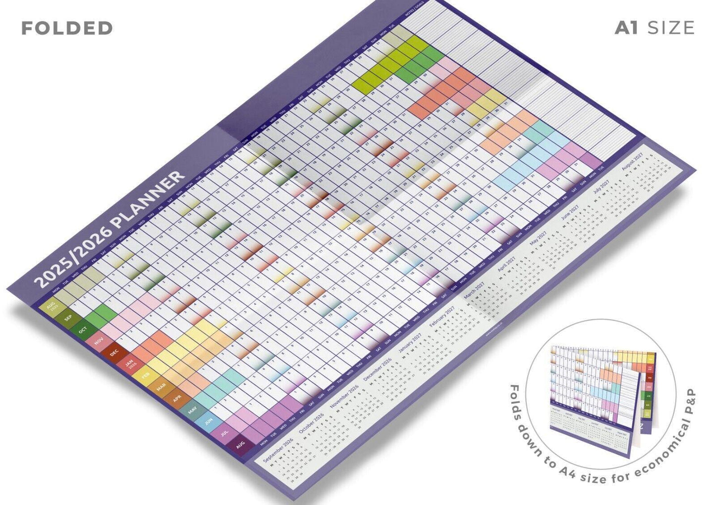 2025 2026 A1 Academic Mid Year Wall Planner Calendar Home Office School Rainbow