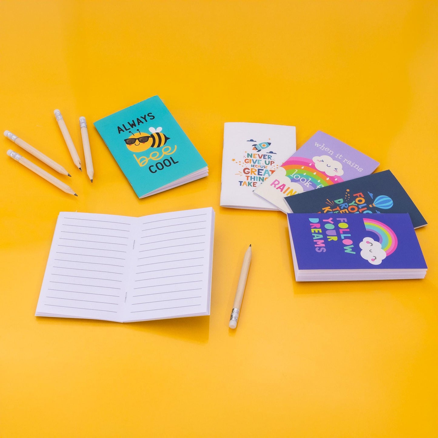 12 Mini Ruled Notebooks & Pencils Rubber A7 Notebook Party Bag School Gift