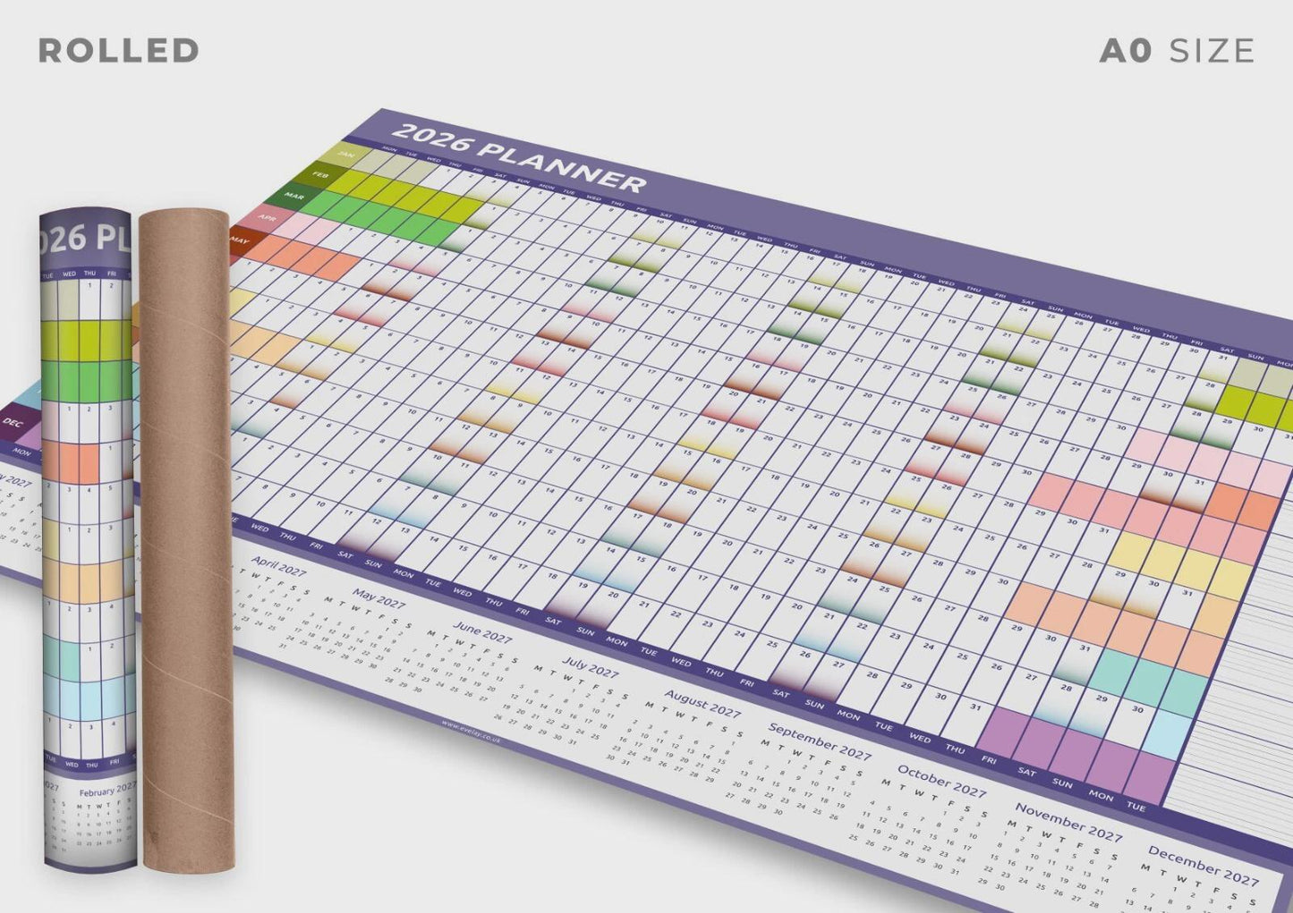 Giant A0 Rainbow Wall Planner 2026: Home Office Calendar