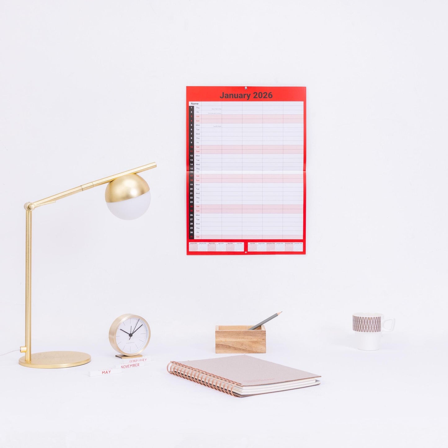 2026 Calendar 5 Columns Wall Monthly Planner Staff Rota Family Organiser Red M2M