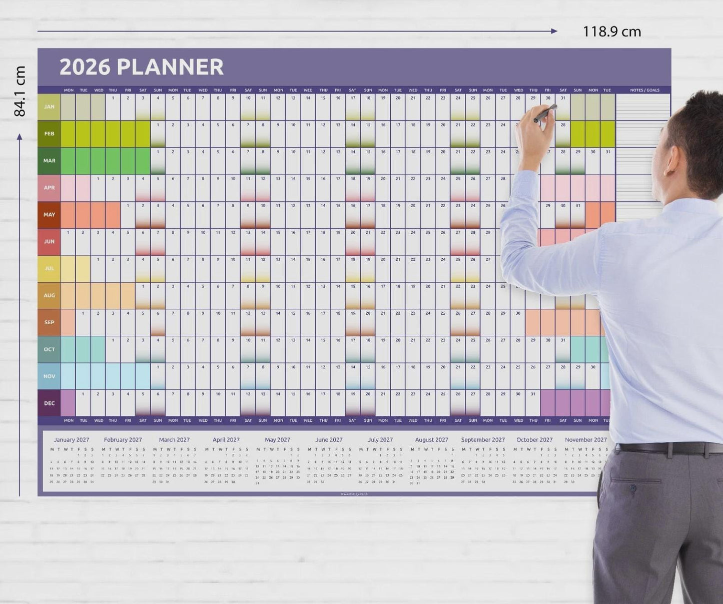 Giant A0 Rainbow Wall Planner 2026: Home Office Calendar