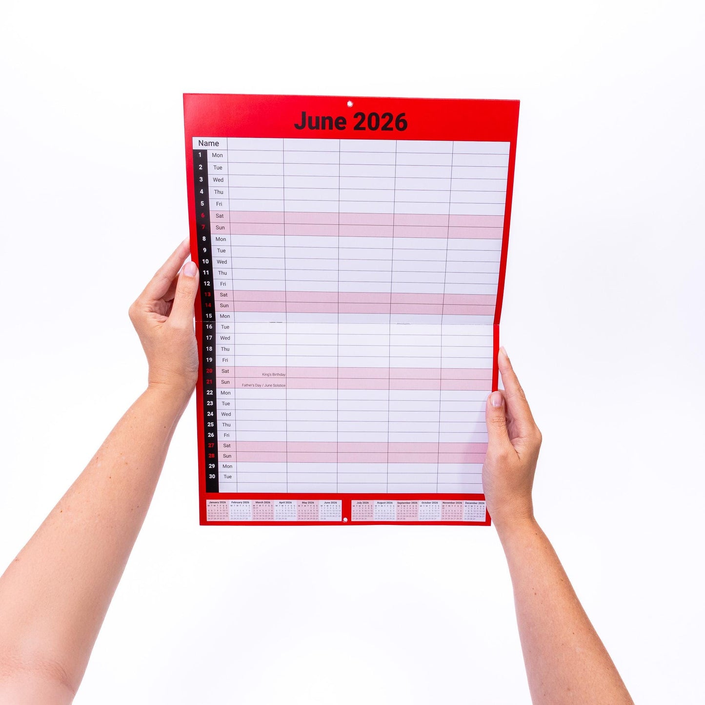 2026 Calendar 5 Columns Wall Monthly Planner Staff Rota Family Organiser Red M2M