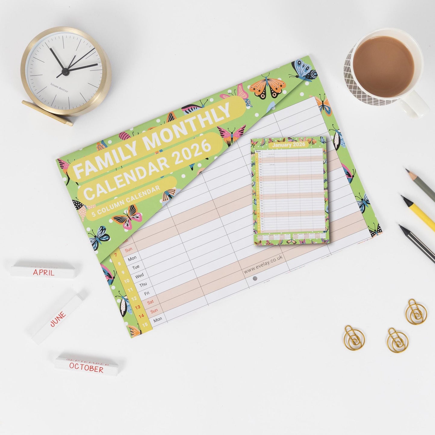 2026 A3 Month to View Family Home Planner 5 Column Wall All Family Organiser