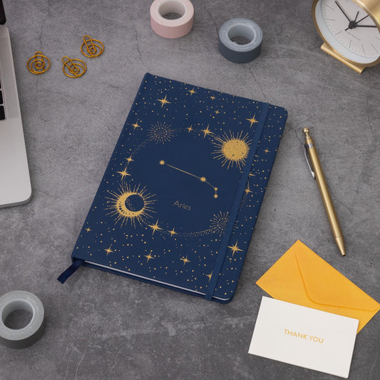 Aries Zodiac Notebook: Gold Foil Faux Leather Journal
