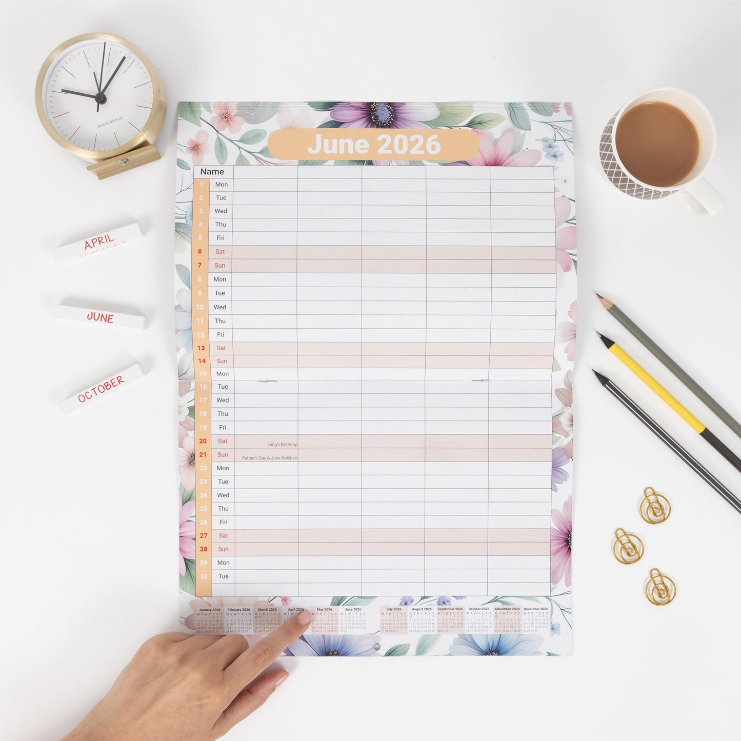 2026 Family Planner Calendar: A3 Wall Organizer, 5 Columns