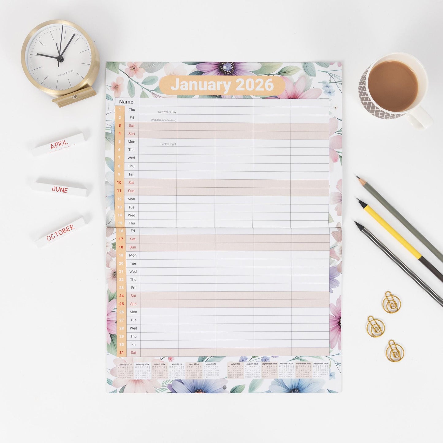 2026 Family Planner Calendar: A3 Wall Organizer, 5 Columns