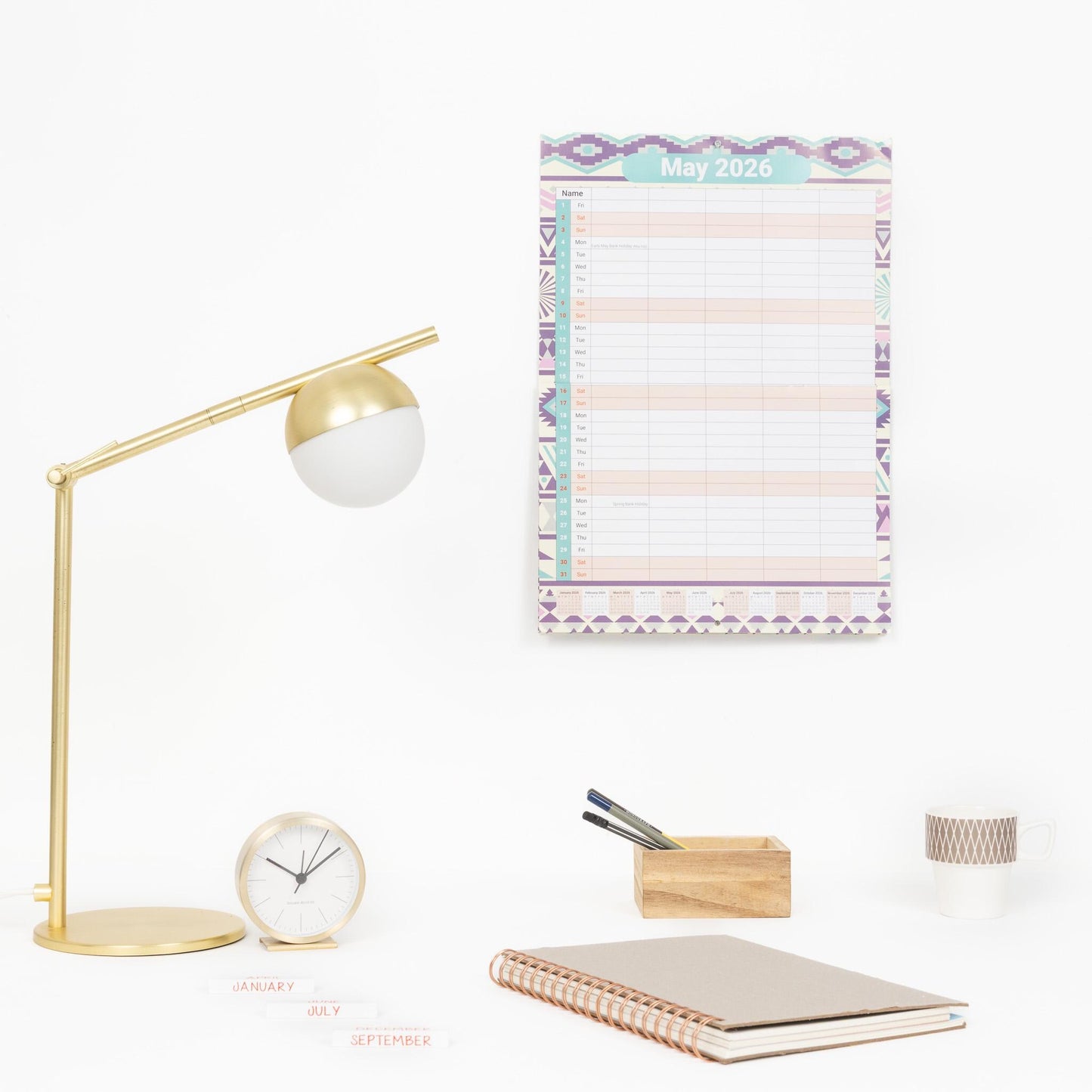 2026 Calendar Wall Monthly Planner Staff Rota Family Organiser 5 Columns marble